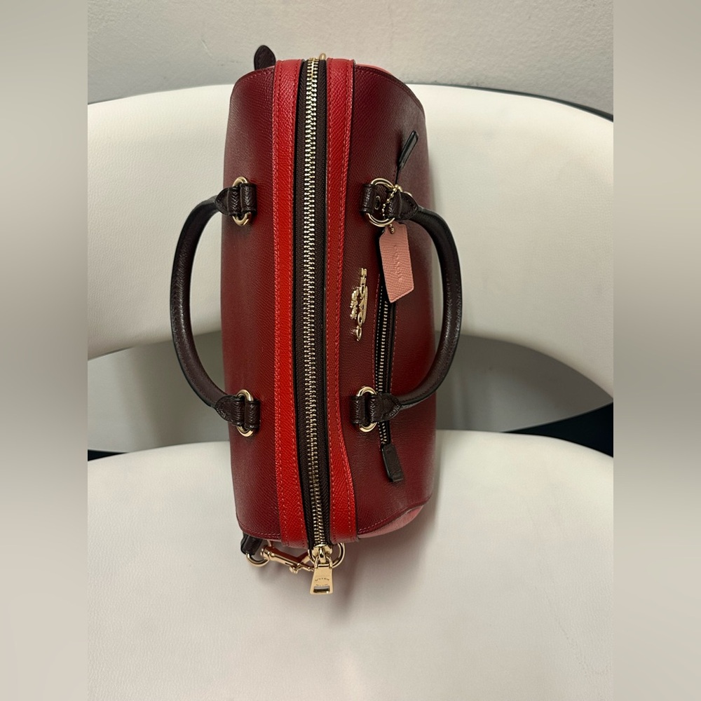 Coach Rowan Satchel Colorblock Deep Scarlet Multi, 2 in 1 Coach Boston style Bag - Picture 14 of 17